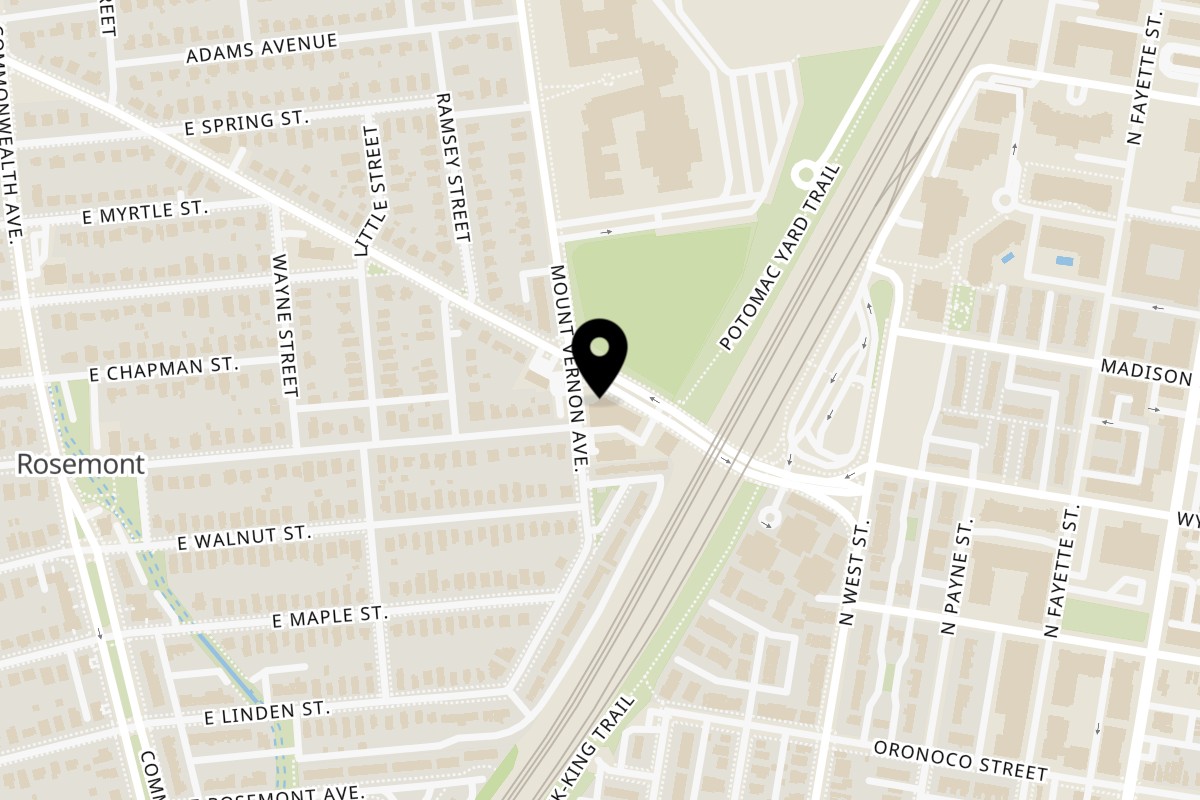 Map showing the location of Lena's Wood-Fired Pizza & Tap on 401 E Braddock Rd in Alexandria